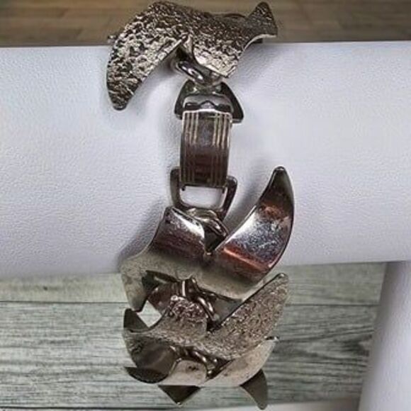 Vintage LERU Silver Tone Smooth & Textured Link on Chain Bracelet 7"L - Picture 6 of 6